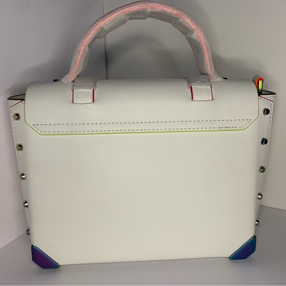 Michael Kors Manhattan Medium Contrast Trim Leather Satchel - Optic White - Picture 6 of 9